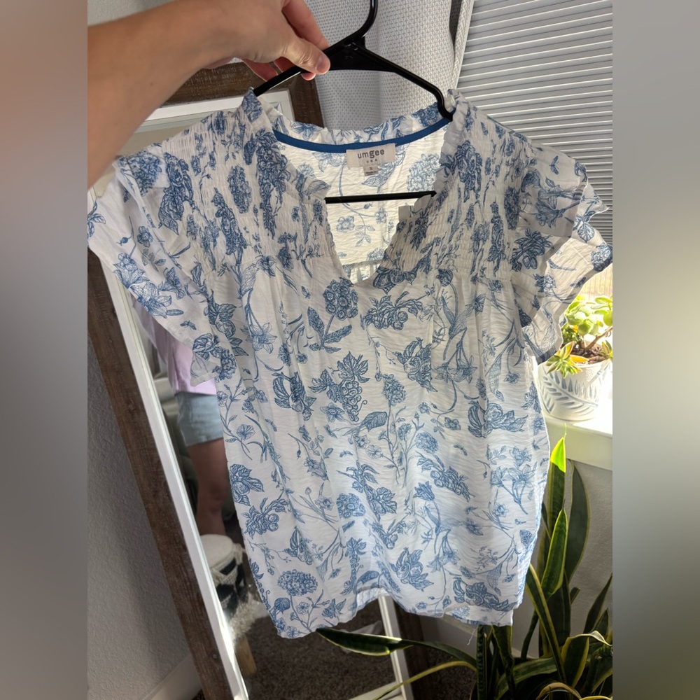 Blue floral blouse